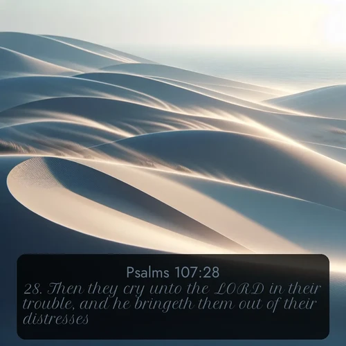 citation biblique : 28. Then they cry unto the LORD in their trouble, and he bringeth them out of their distresses.
 sur fond image nature
