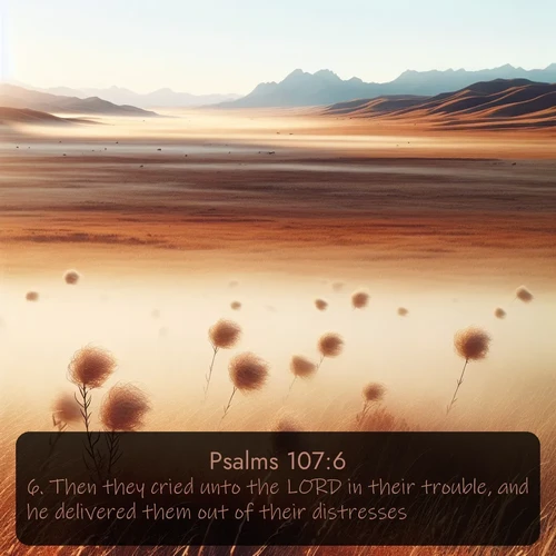 citation biblique : 6. Then they cried unto the LORD in their trouble, and he delivered them out of their distresses.
 sur fond image nature