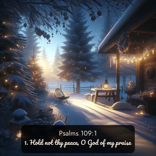 citation biblique : 1. Hold not thy peace, O God of my praise;
 sur fond image nature