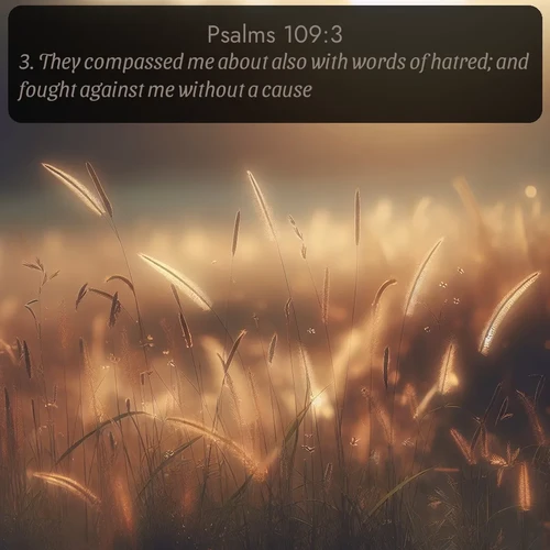 citation biblique : 3. They compassed me about also with words of hatred; and fought against me without a cause.
 sur fond image nature