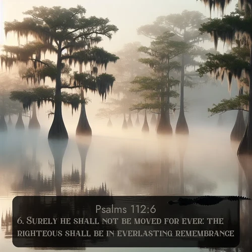 citation biblique : 6. Surely he shall not be moved for ever: the righteous shall be in everlasting remembrance.
 sur fond image nature