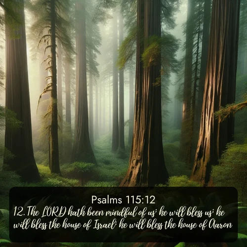 citation biblique : 12. The LORD hath been mindful of us: he will bless us; he will bless the house of Israel; he will bless the house of Aaron.
 sur fond image nature