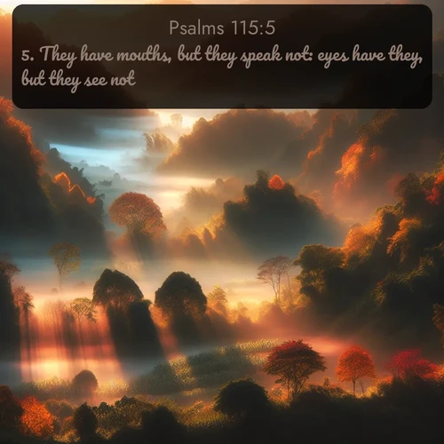 citation biblique : 5. They have mouths, but they speak not: eyes have they, but they see not:
 sur fond image nature