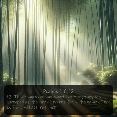 citation biblique : 12. They compassed me about like bees; they are quenched as the fire of thorns: for in the name of the LORD I will destroy them.
 sur fond image nature