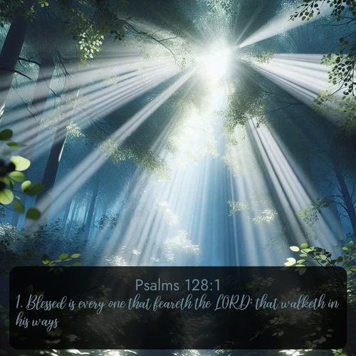 citation biblique : 1. Blessed is every one that feareth the LORD; that walketh in his ways.
 sur fond image nature