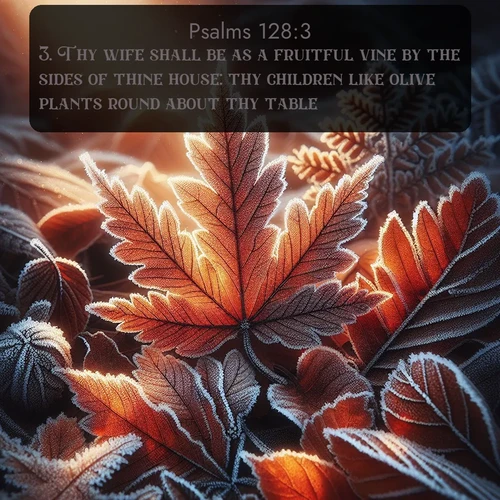 citation biblique : 3. Thy wife shall be as a fruitful vine by the sides of thine house: thy children like olive plants round about thy table.
 sur fond image nature