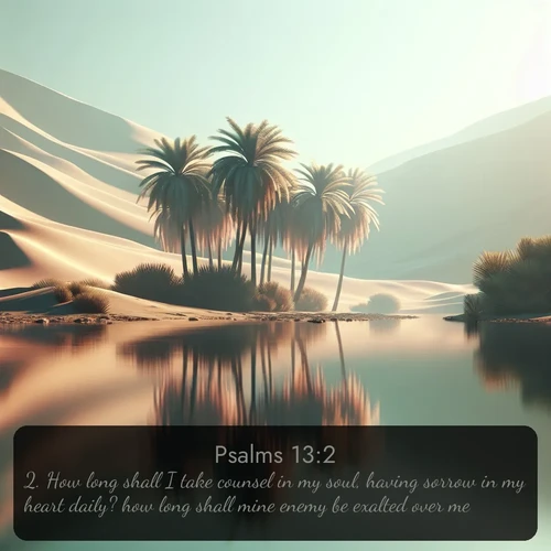 citation biblique : 2. How long shall I take counsel in my soul, having sorrow in my heart daily? how long shall mine enemy be exalted over me?
 sur fond image nature