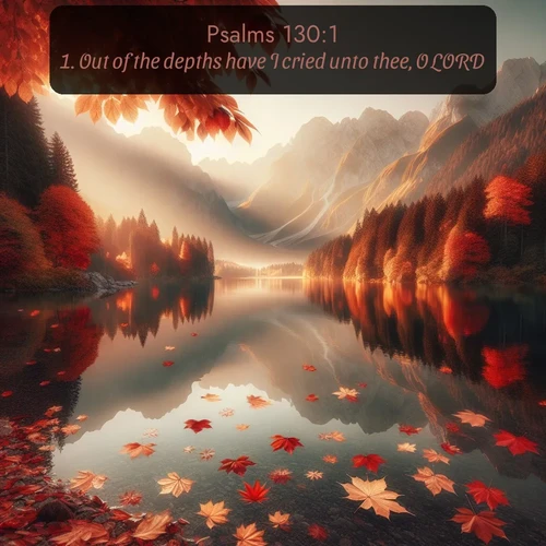 citation biblique : 1. Out of the depths have I cried unto thee, O LORD.
 sur fond image nature
