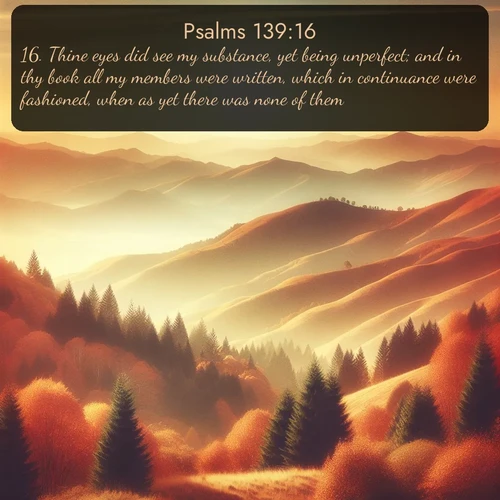 citation biblique : 16. Thine eyes did see my substance, yet being unperfect; and in thy book all my members were written, which in continuance were fashioned, when as yet there was none of them.
 sur fond image nature