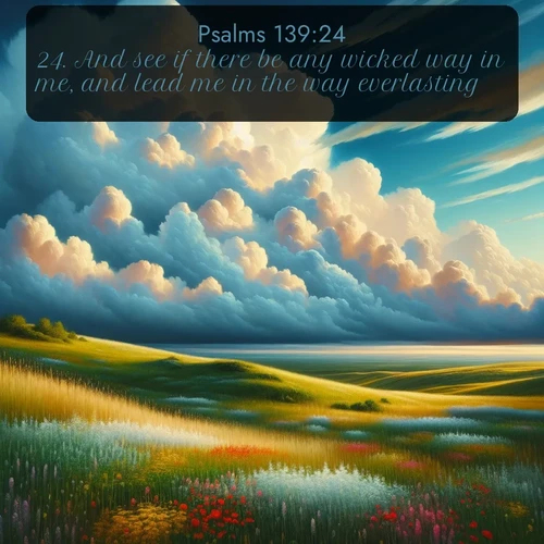 citation biblique : 24. And see if there be any wicked way in me, and lead me in the way everlasting.
 sur fond image nature
