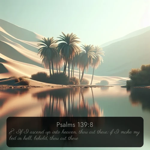 citation biblique : 8. If I ascend up into heaven, thou art there: if I make my bed in hell, behold, thou art there.
 sur fond image nature
