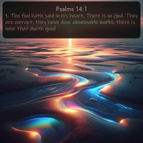 citation biblique : 1. The fool hath said in his heart, There is no God. They are corrupt, they have done abominable works, there is none that doeth good.
 sur fond image nature
