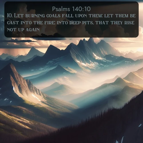citation biblique : 10. Let burning coals fall upon them: let them be cast into the fire; into deep pits, that they rise not up again.
 sur fond image nature