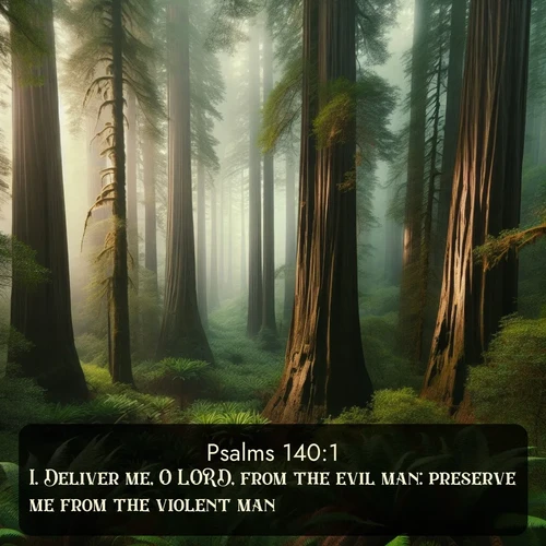 citation biblique : 1. Deliver me, O LORD, from the evil man: preserve me from the violent man;
 sur fond image nature