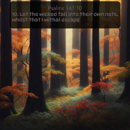 citation biblique : 10. Let the wicked fall into their own nets, whilst that I withal escape.
 sur fond image nature