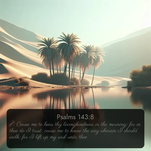 citation biblique : 8. Cause me to hear thy lovingkindness in the morning; for in thee do I trust: cause me to know the way wherein I should walk; for I lift up my soul unto thee.
 sur fond image nature