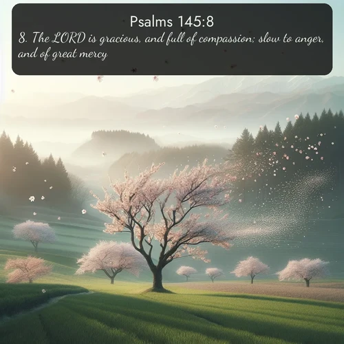 citation biblique : 8. The LORD is gracious, and full of compassion; slow to anger, and of great mercy.
 sur fond image nature