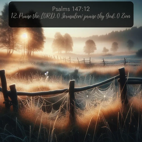 citation biblique : 12. Praise the LORD, O Jerusalem; praise thy God, O Zion.
 sur fond image nature