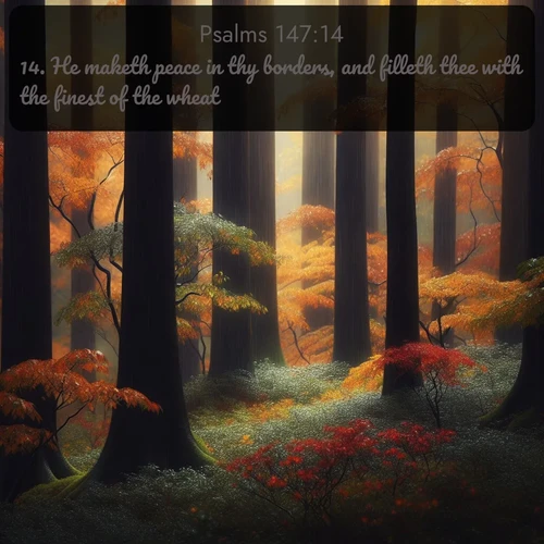 citation biblique : 14. He maketh peace in thy borders, and filleth thee with the finest of the wheat.
 sur fond image nature