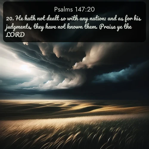 citation biblique : 20. He hath not dealt so with any nation: and as for his judgments, they have not known them. Praise ye the LORD.
 sur fond image nature