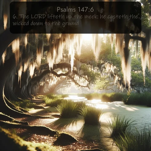 citation biblique : 6. The LORD lifteth up the meek: he casteth the wicked down to the ground.
 sur fond image nature
