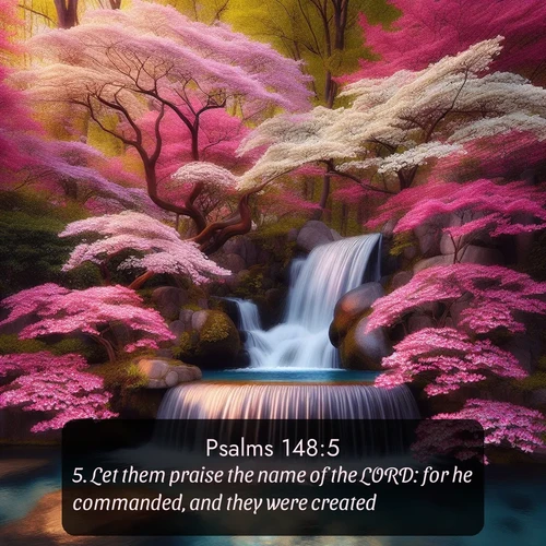 citation biblique : 5. Let them praise the name of the LORD: for he commanded, and they were created.
 sur fond image nature
