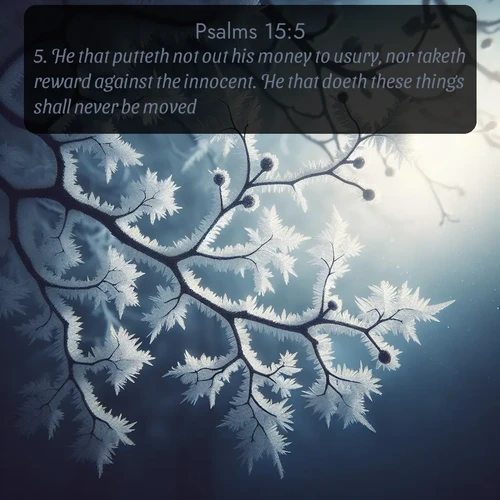 citation biblique : 5. He that putteth not out his money to usury, nor taketh reward against the innocent. He that doeth these things shall never be moved.
 sur fond image nature