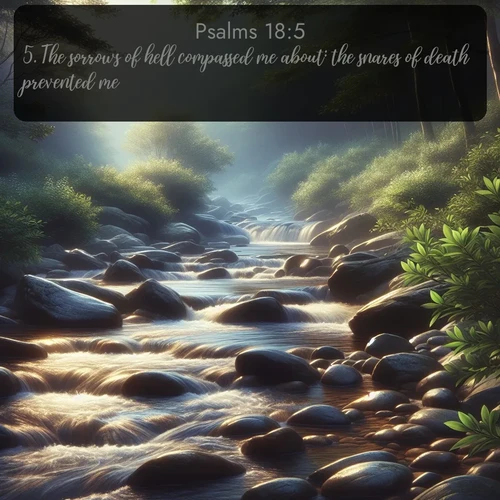citation biblique : 5. The sorrows of hell compassed me about: the snares of death prevented me.
 sur fond image nature