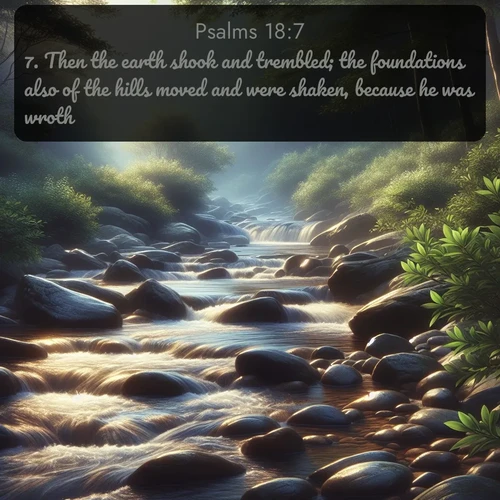citation biblique : 7. Then the earth shook and trembled; the foundations also of the hills moved and were shaken, because he was wroth.
 sur fond image nature