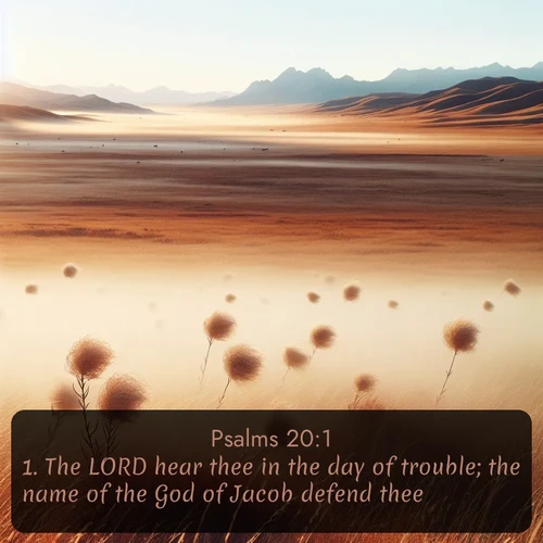 citation biblique : 1. The LORD hear thee in the day of trouble; the name of the God of Jacob defend thee;
 sur fond image nature