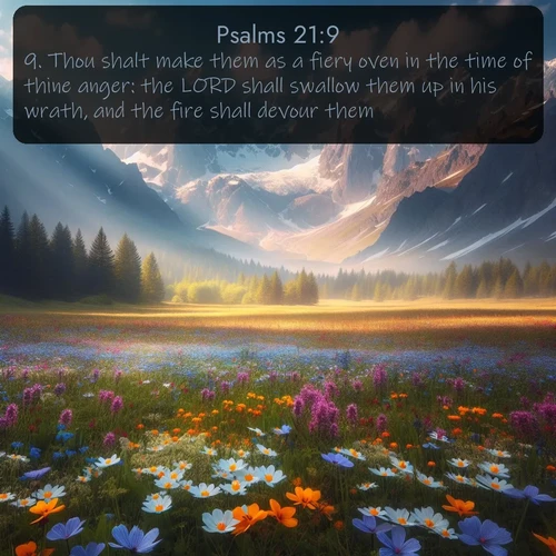 citation biblique : 9. Thou shalt make them as a fiery oven in the time of thine anger: the LORD shall swallow them up in his wrath, and the fire shall devour them.
 sur fond image nature
