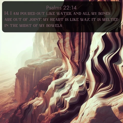citation biblique : 14. I am poured out like water, and all my bones are out of joint: my heart is like wax; it is melted in the midst of my bowels.
 sur fond image nature
