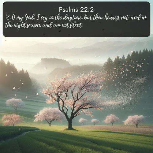 citation biblique : 2. O my God, I cry in the daytime, but thou hearest not; and in the night season, and am not silent.
 sur fond image nature