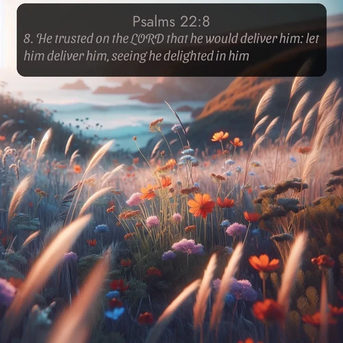 citation biblique : 8. He trusted on the LORD that he would deliver him: let him deliver him, seeing he delighted in him.
 sur fond image nature