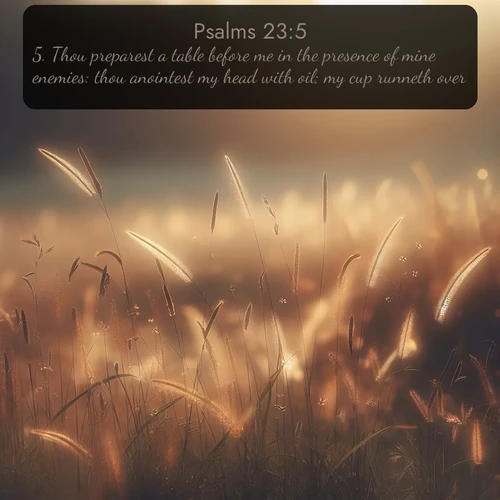 citation biblique : 5. Thou preparest a table before me in the presence of mine enemies: thou anointest my head with oil; my cup runneth over.
 sur fond image nature