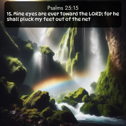 citation biblique : 15. Mine eyes are ever toward the LORD; for he shall pluck my feet out of the net.
 sur fond image nature