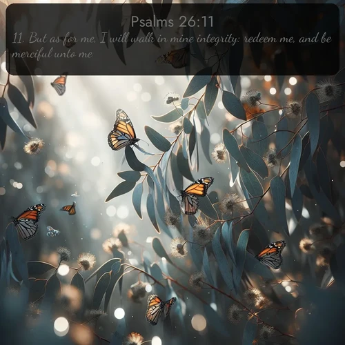 citation biblique : 11. But as for me, I will walk in mine integrity: redeem me, and be merciful unto me.
 sur fond image nature