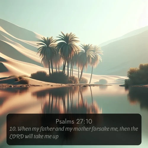 citation biblique : 10. When my father and my mother forsake me, then the LORD will take me up.
 sur fond image nature
