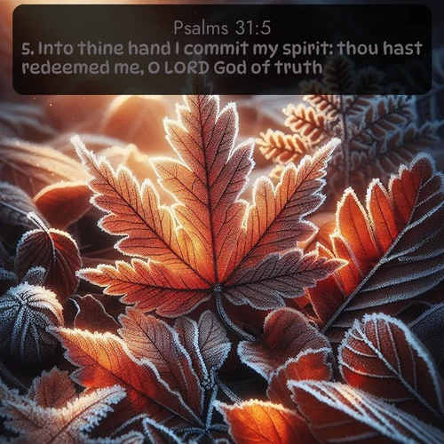 citation biblique : 5. Into thine hand I commit my spirit: thou hast redeemed me, O LORD God of truth.
 sur fond image nature