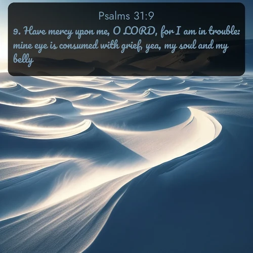 citation biblique : 9. Have mercy upon me, O LORD, for I am in trouble: mine eye is consumed with grief, yea, my soul and my belly.
 sur fond image nature