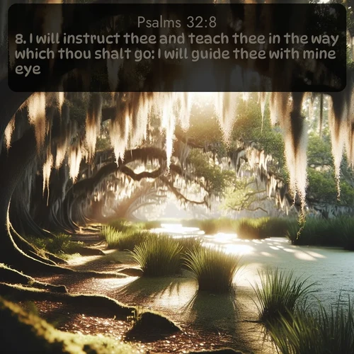 citation biblique : 8. I will instruct thee and teach thee in the way which thou shalt go: I will guide thee with mine eye.
 sur fond image nature