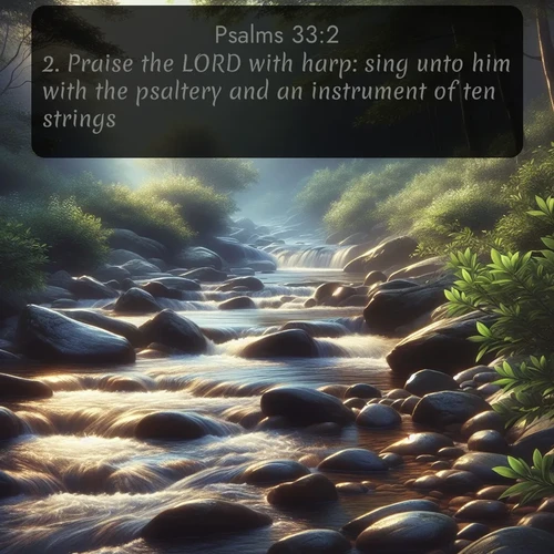 citation biblique : 2. Praise the LORD with harp: sing unto him with the psaltery and an instrument of ten strings.
 sur fond image nature