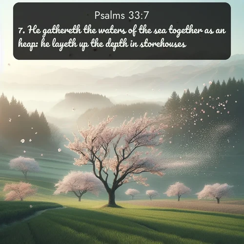 citation biblique : 7. He gathereth the waters of the sea together as an heap: he layeth up the depth in storehouses.
 sur fond image nature