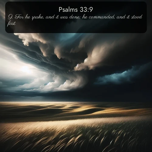 citation biblique : 9. For he spake, and it was done; he commanded, and it stood fast.
 sur fond image nature