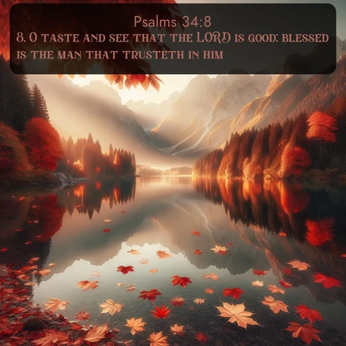 citation biblique : 8. O taste and see that the LORD is good: blessed is the man that trusteth in him.
 sur fond image nature