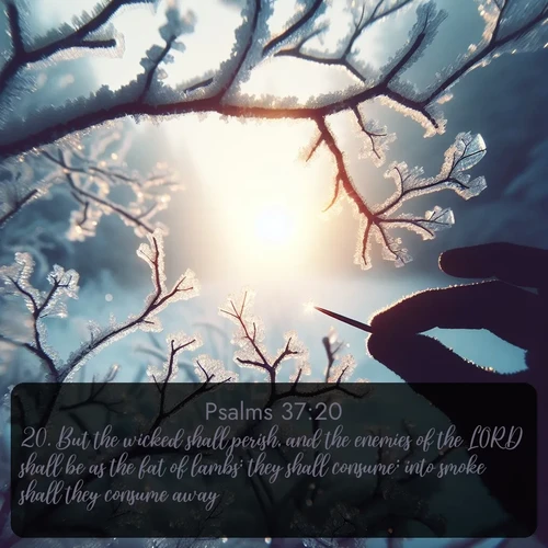citation biblique : 20. But the wicked shall perish, and the enemies of the LORD shall be as the fat of lambs: they shall consume; into smoke shall they consume away.
 sur fond image nature