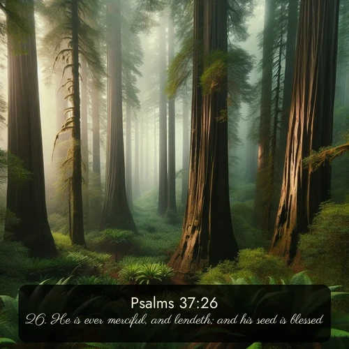 citation biblique : 26. He is ever merciful, and lendeth; and his seed is blessed.
 sur fond image nature