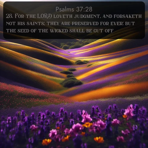 citation biblique : 28. For the LORD loveth judgment, and forsaketh not his saints; they are preserved for ever: but the seed of the wicked shall be cut off.
 sur fond image nature