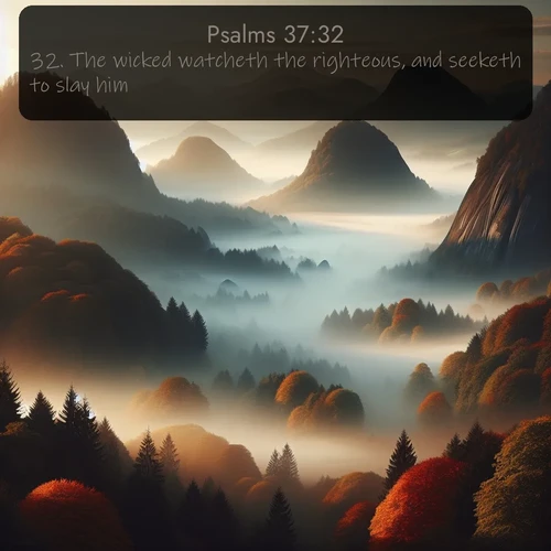 citation biblique : 32. The wicked watcheth the righteous, and seeketh to slay him.
 sur fond image nature