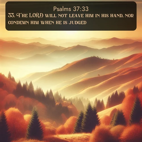 citation biblique : 33. The LORD will not leave him in his hand, nor condemn him when he is judged.
 sur fond image nature